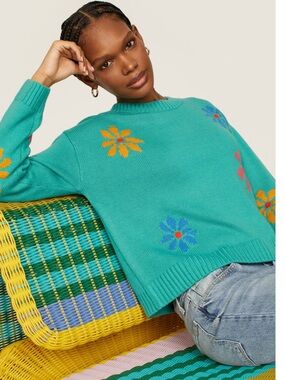 Rails Zoey multicolor floral sweater teal green / blue size S